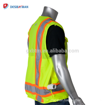 ANSI/ISEA 100% Polyester Breathable High Visibility Safety Vest Jacket Durable Security Workwear With Two Tone Reflective Strips